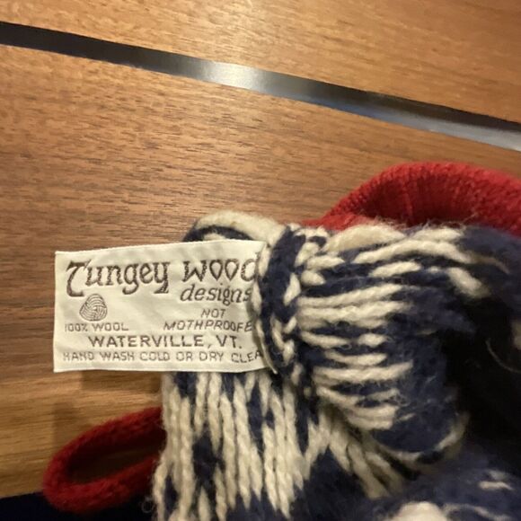 Vintage Knit Wool Stocking by Tungey Wood Wool Designs 17” Angles Red Blue Gold - Picture 6 of 7